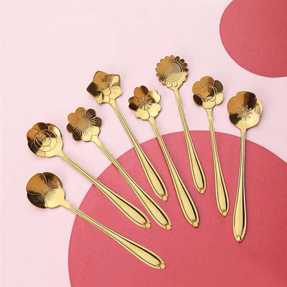Stainless steel GOLD flower spoon 6x
